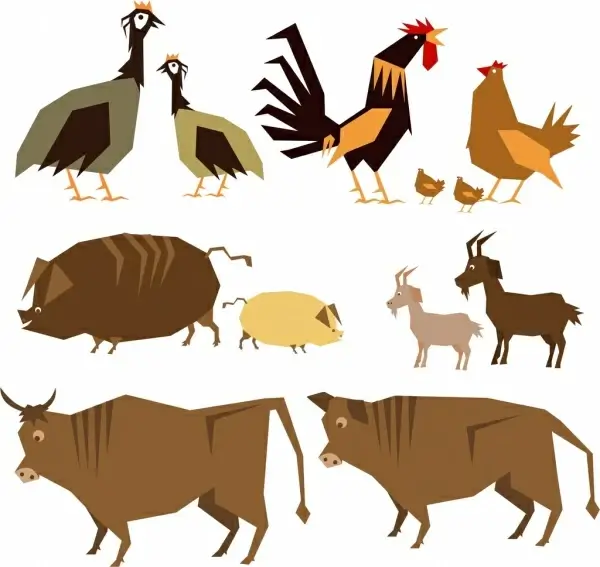 farming animals icons colored classical sketch
