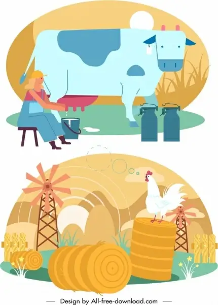 farming background templates dairy work poultry icons
