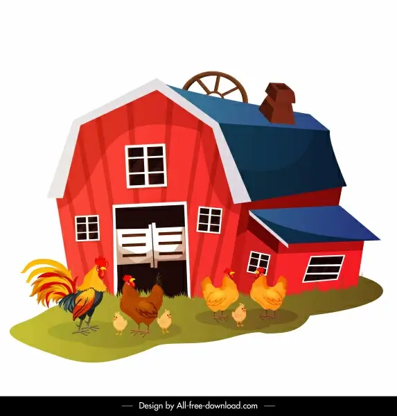 farming chicken coop painting colored cartoon sketch
