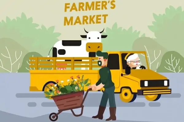 farming product advertising farmers truck cattle flower icons