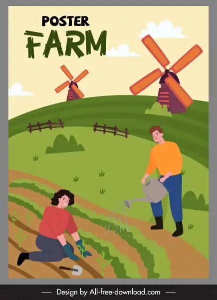 farming work poster agricultural crop sketch cartoon design