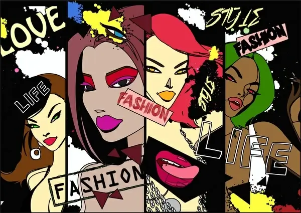 fashion banners sketch design with stylish girls