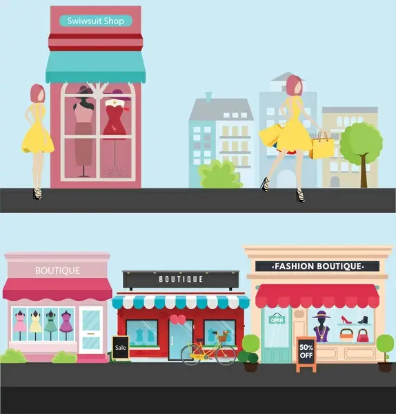 fashion boutiques vector design with flat colored style