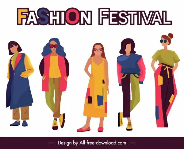 fashion festival banner female models sketch cartoon characters