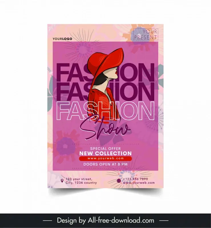 fashion flyer template flat model handdrawn 