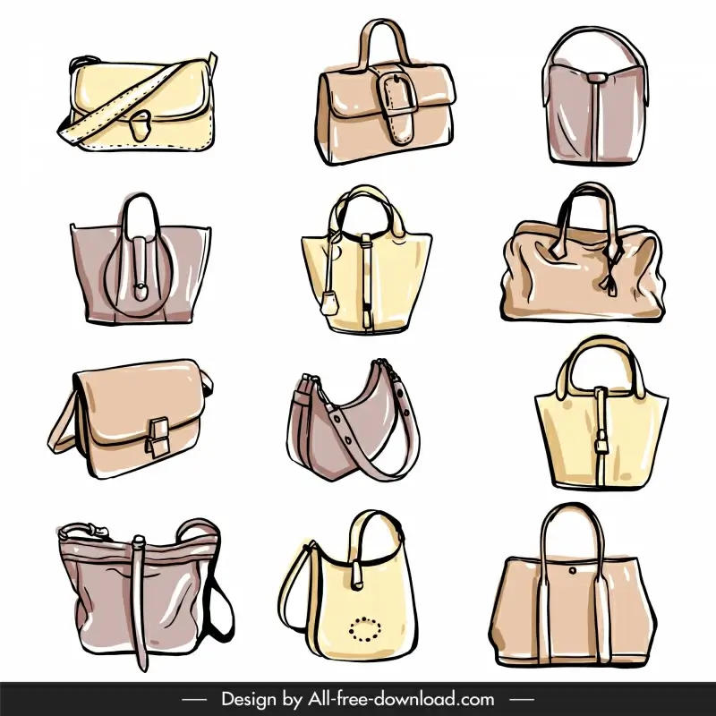 fashion handbag design elements handdrawn elegance 