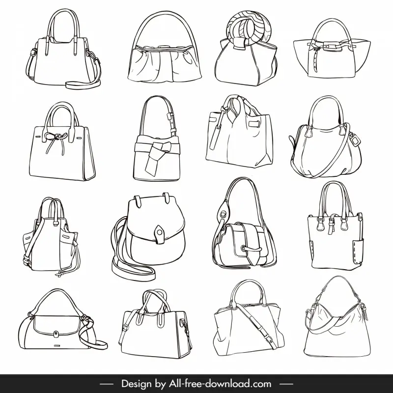 fashion handbag templates collection black white handdrawn sketch  