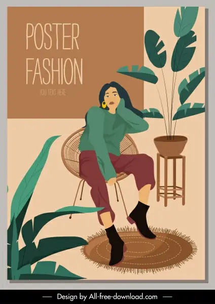 fashion poster template relaxed woman sketch cartoon character