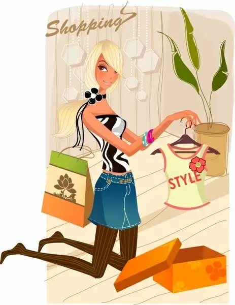 shopping advertising background stylish lady icon cartoon sketch