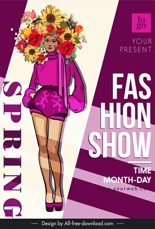fashion show flyer template flat classic handdrawn