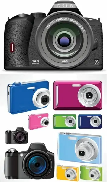 modern camera icons collection colorful realistic design