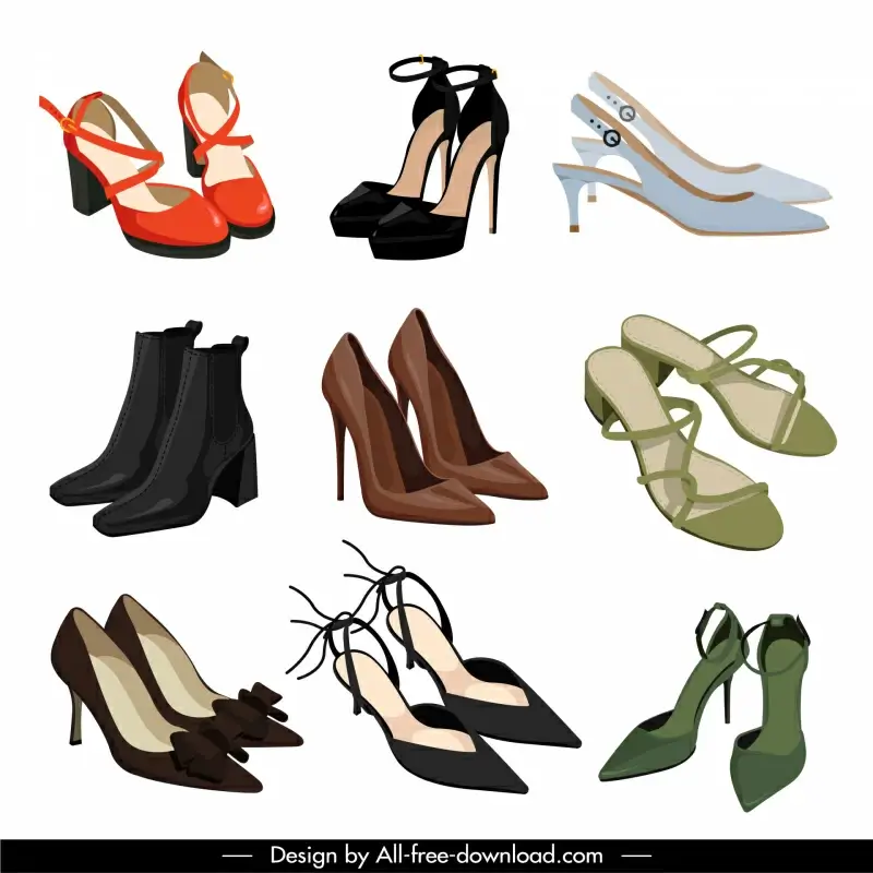 fashion woman shoes design elements elegant sketch