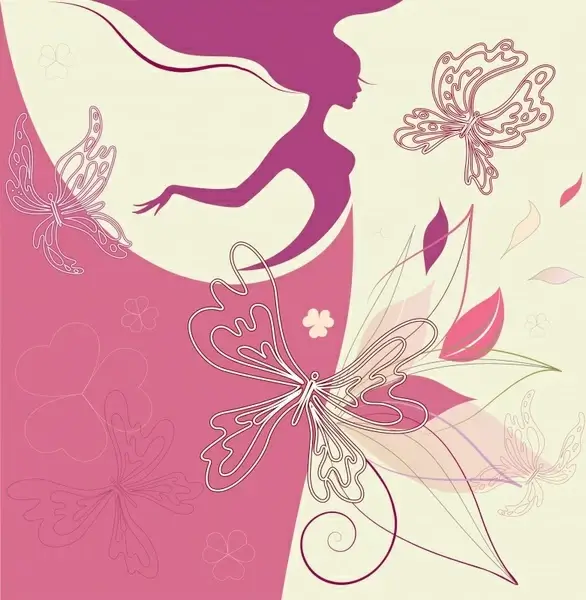 fashion background woman butterflies sketch flat silhouette design
