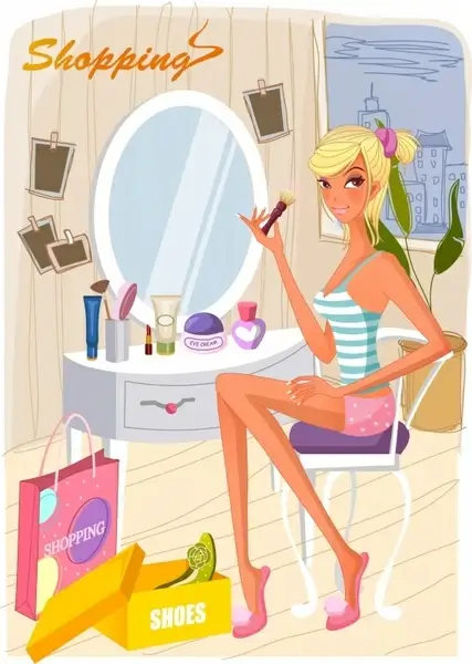 lifestyle background makeup girl icon cartoon character