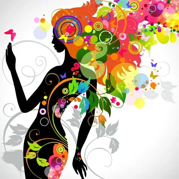 beauty background template silhouette sketch colorful nature doodles