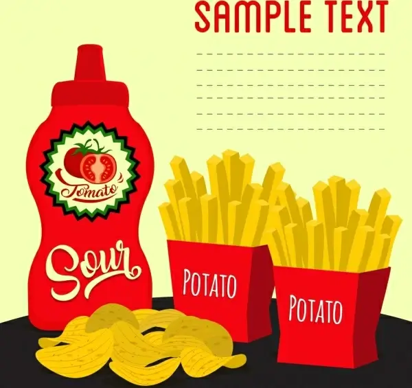 fast food advertisement potato chip tomato sauce icons