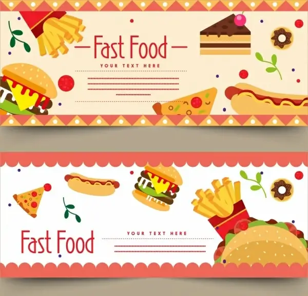 fast food advertising banners burger hotdog chips icons