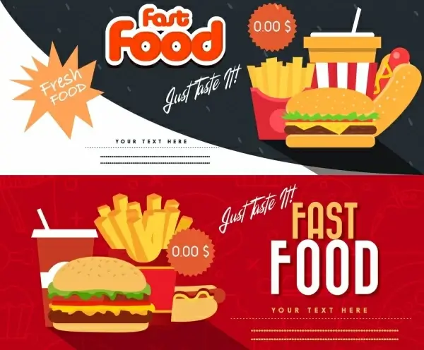 fast food coupon templates horizontal modern design