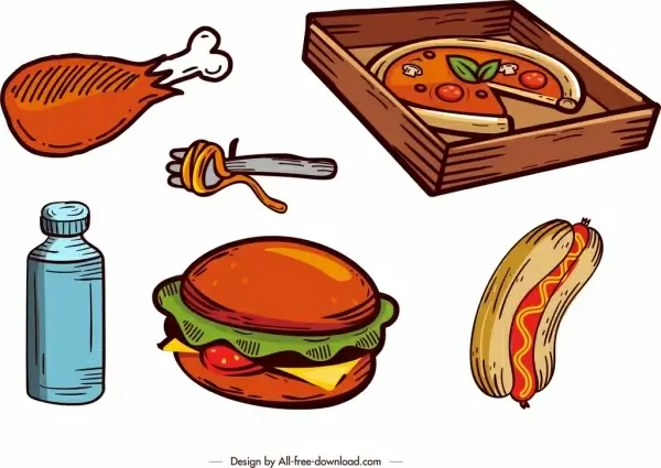 fast food design elements colored retro design