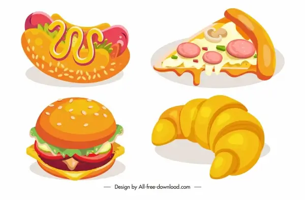fast food icons colorful classic design