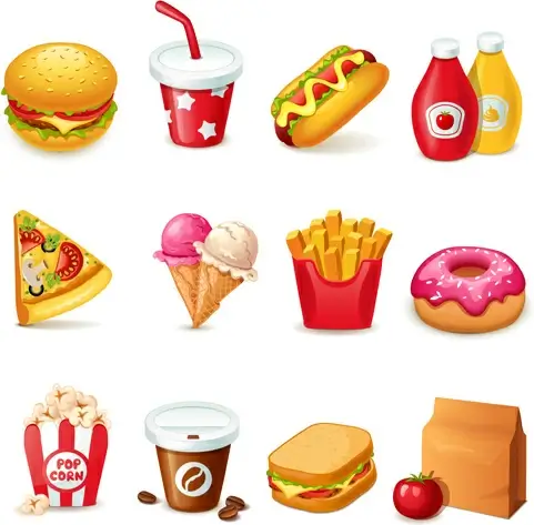 fast food icons set vector graphics