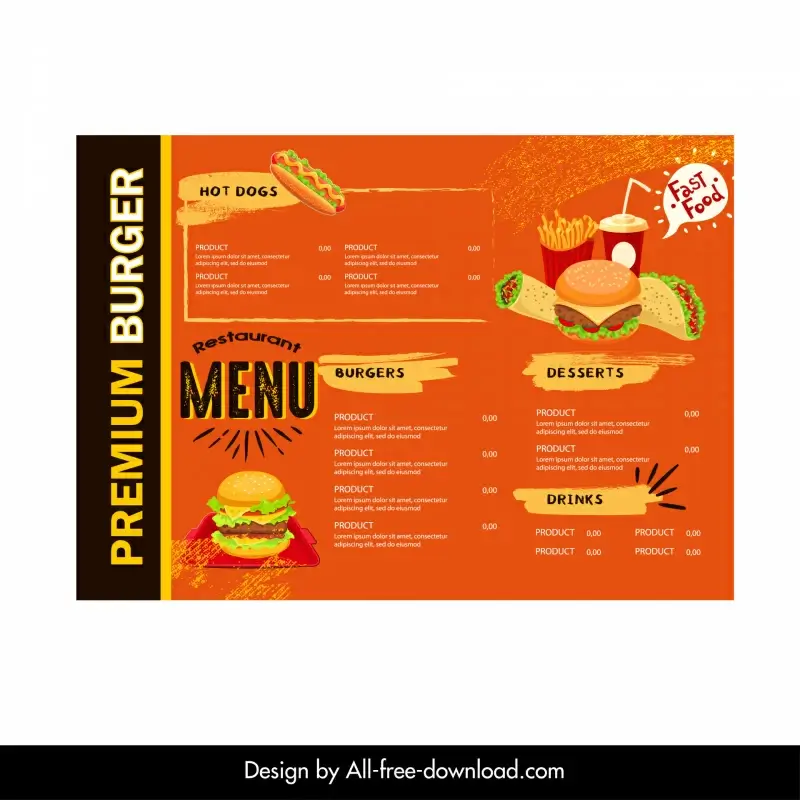 fast food  restaurant menu template retro burger 