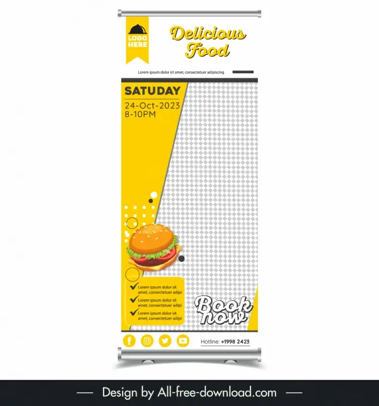 fast food roll up banner template checkered geometry 