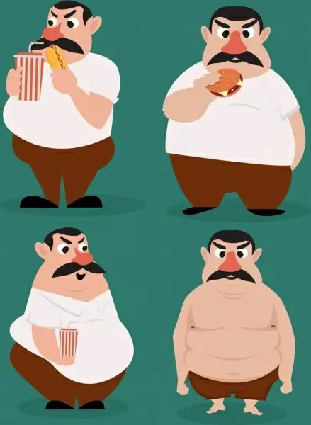 fat man icons funny cartoon character