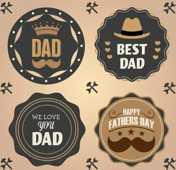 father day labels collection classical circle design