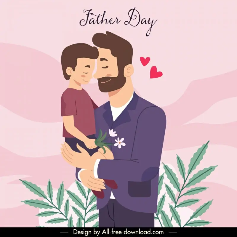 fatherday banner template cute cartoon dad son hearts leaves