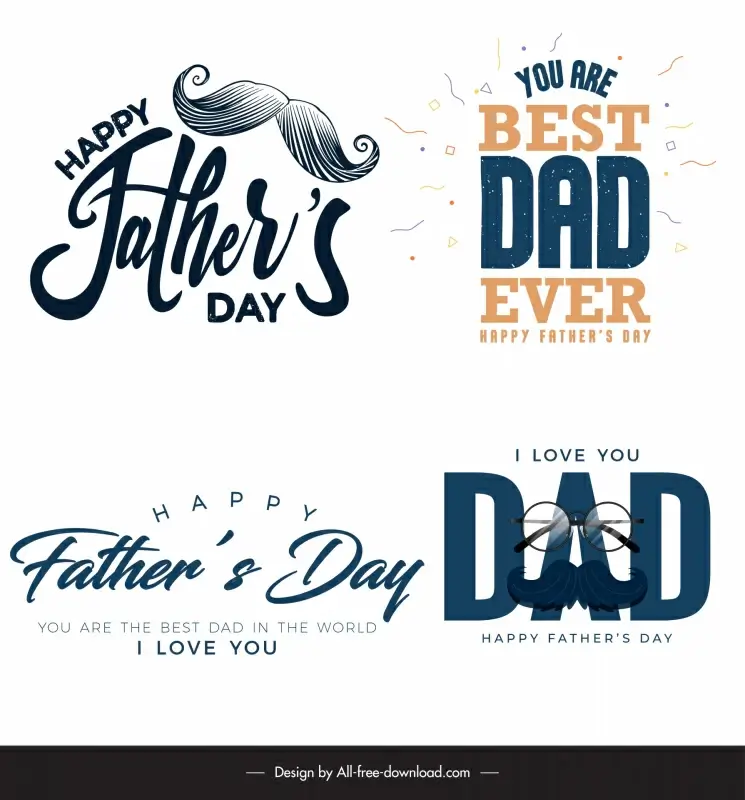 fathers day design elements collection classic texts moustache 