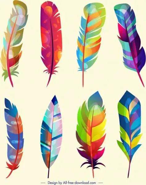 feather icons collection multicolored fluffy decor vertical design