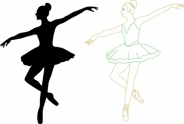 female ballet dancers outline silhouette colored style decoration