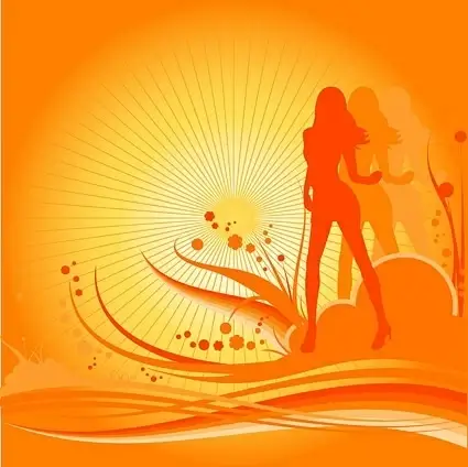 female dancers silhouette vector with the trend of design elements