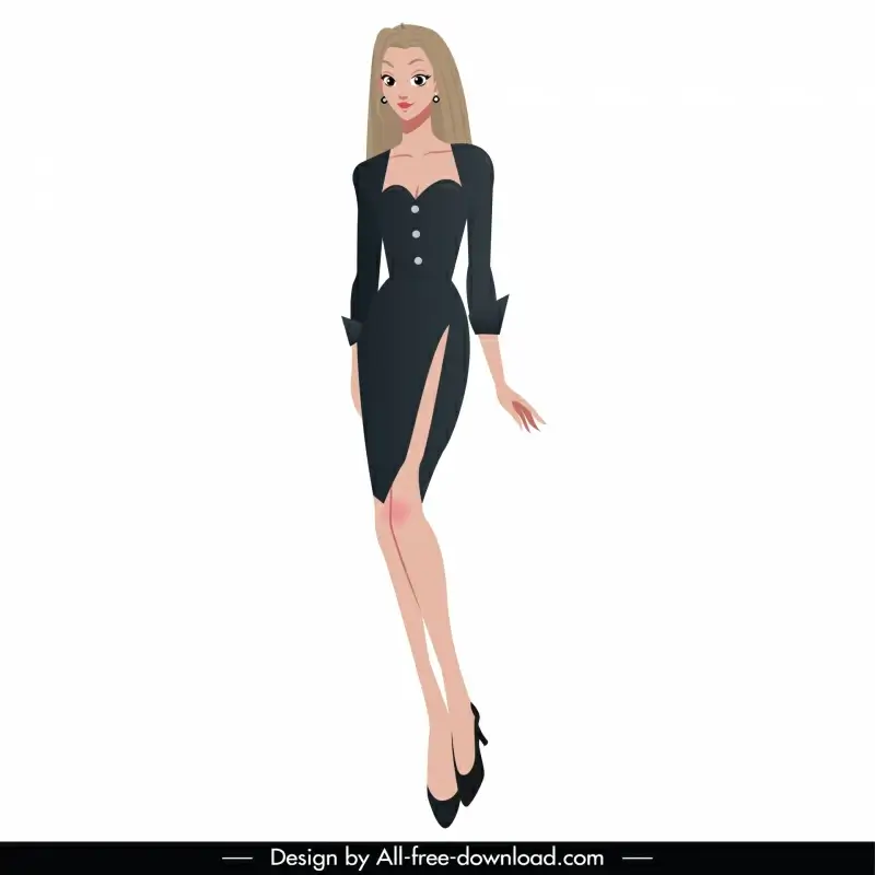 female evening dresses template elegant cartoon character