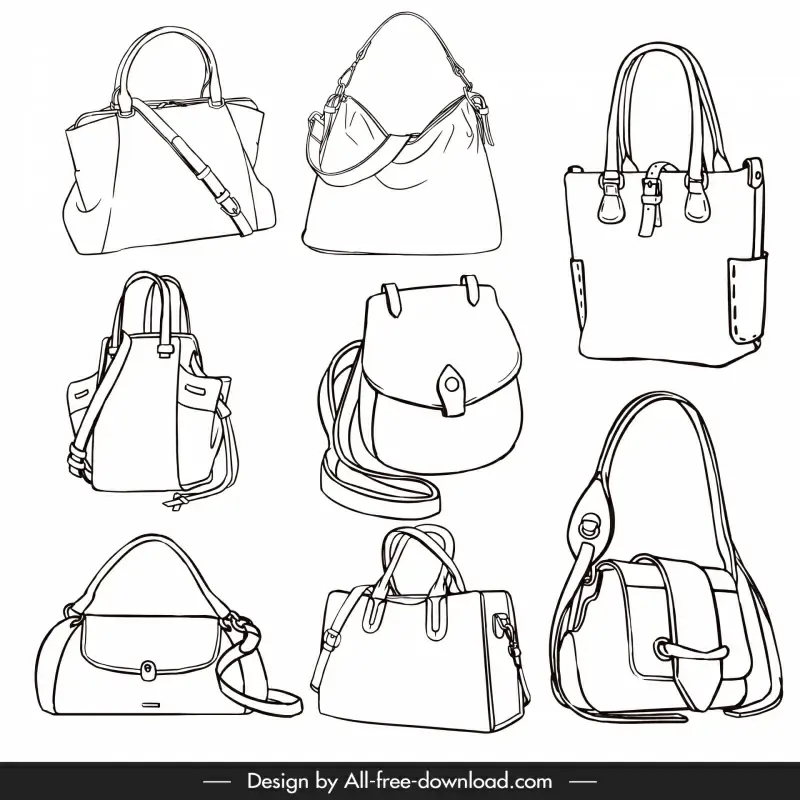 female handbag templates black white handdrawn sketch  