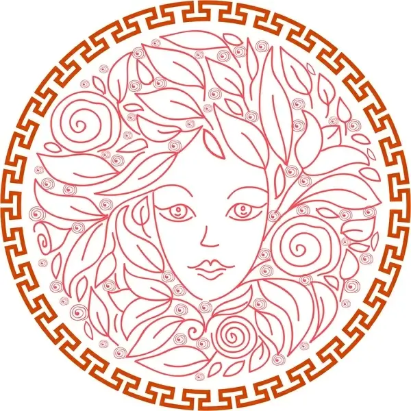 female portrait design with flowers and circle frame