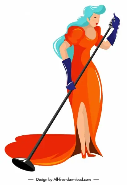 female singer icon colored cartoon character sketch