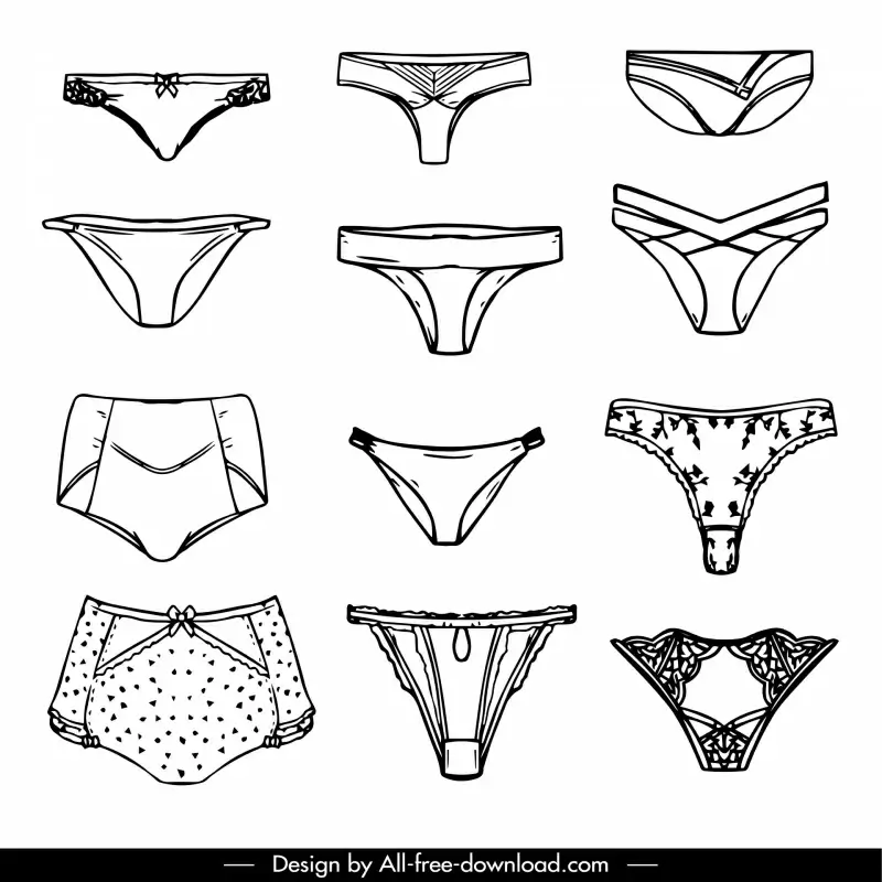 female underwear  templates collection black white hand drawn outline