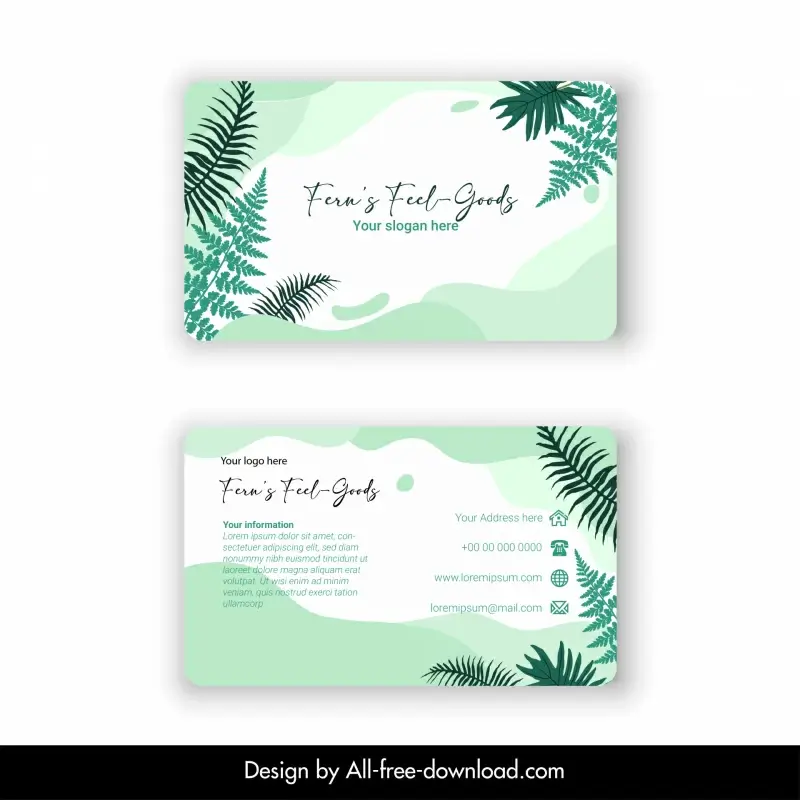 ferns feel goods business card template flat classical leaves curves decor 