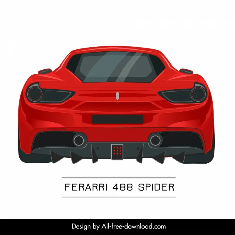 ferrarri 488 spider car model advertising template modern rear view sketch symmetric design