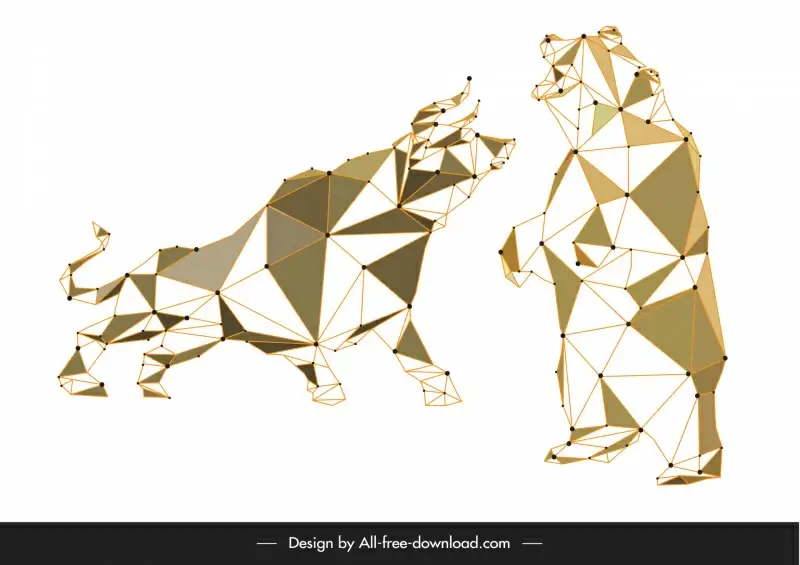 fighting bull bear  stock trading design elements sketch low polygon design