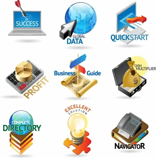 business icons colorful modern 3d symbols