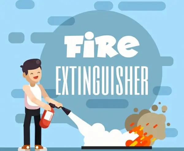 fire extinguish background man tool flame icons