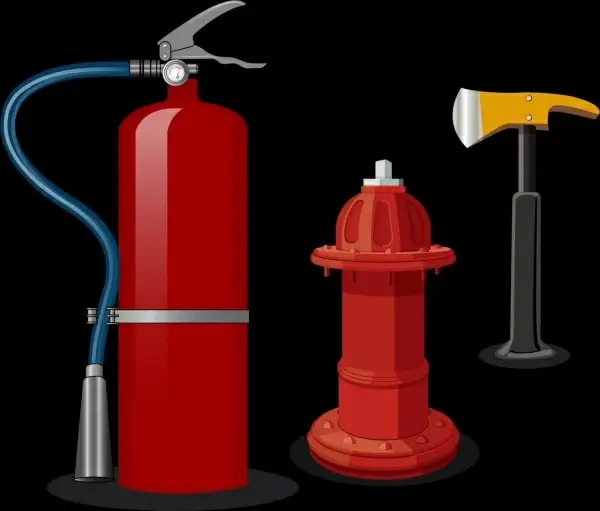 fire extinguish icons 3d colored realistic design