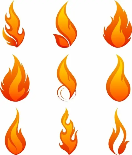 fire icons collection orange flat sketch dynamic design