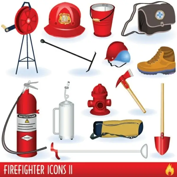 firefighters and fire equipment 01 vector