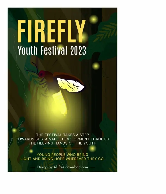 fireflies youth festival banner template dark sparkling light forest