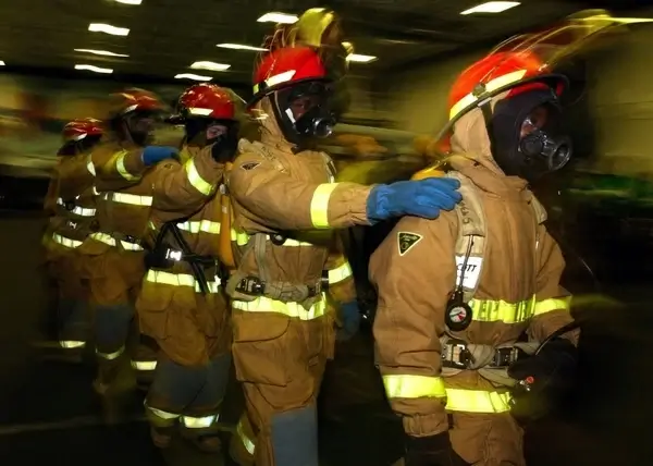 firemen drill firefighters