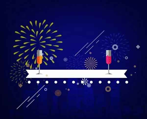 fireworks background design cocktails ribbon on dark backdrop